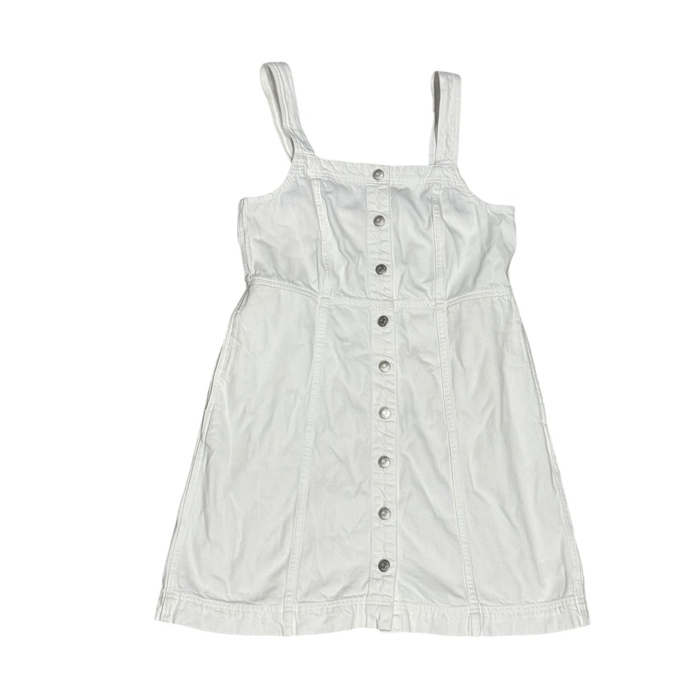 Madewell Denim Mini Dress Womens 12 White EUC  Button Front Cotton Sleeveless